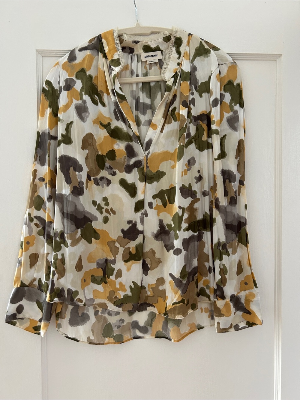 Zadig & Voltaire White Multicolor Camouflage-Print Long Sleeve Blouse